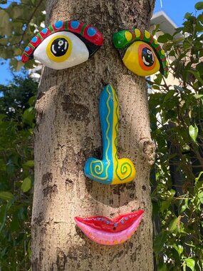 Colorful Funny Tree Face Decor for Garden & Yard - Unique Outdoor Art